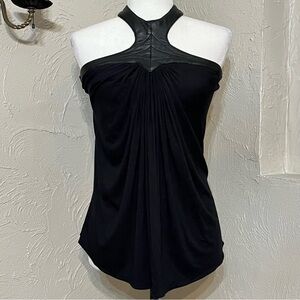 Vintage 90s Sky Brand Y2K Leather Detail Black Halter Neck Tank Top Flowy NWT